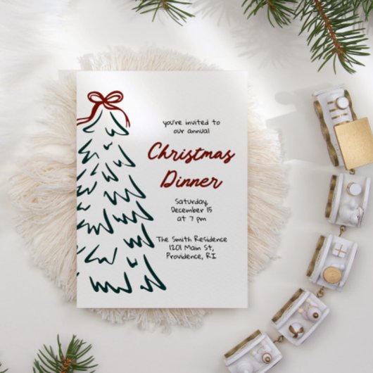 Hand getrokken retro kerstfeest uitnodigen feestdagenkaart