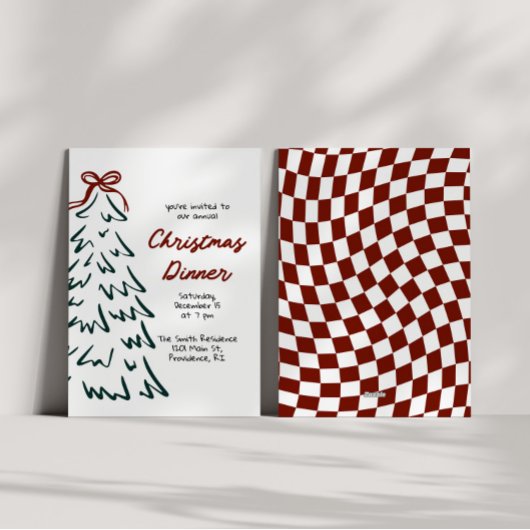 Hand getrokken retro kerstfeest uitnodigen feestdagenkaart