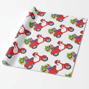 Hand getrokken retro kerstscooter cadeaupapier