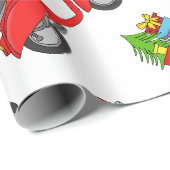Hand getrokken retro kerstscooter cadeaupapier (Rol Hoek)