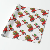 Hand getrokken retro kerstscooter cadeaupapier (Uitgerold)