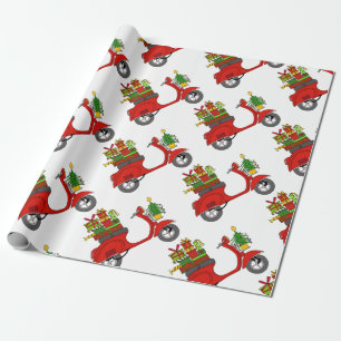 Hand getrokken retro kerstscooter cadeaupapier