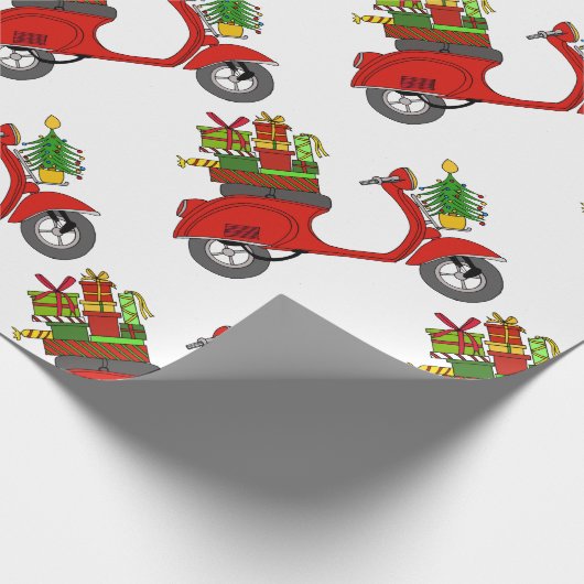 Hand getrokken retro kerstscooter cadeaupapier (Hoek)