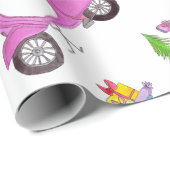 Hand getrokken retro kerstscooter Inpakpapier (Rol Hoek)
