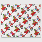 Hand getrokken retro kerstscooter Inpakpapier (Vlak)