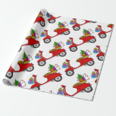 Hand getrokken retro kerstscooter Inpakpapier (Uitgerold)
