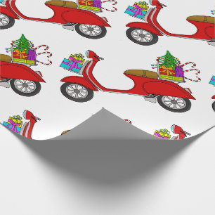 Hand getrokken retro kerstscooter Inpakpapier