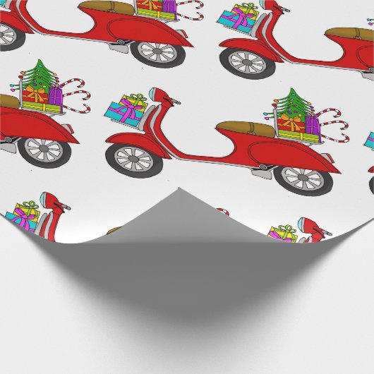 Hand getrokken retro kerstscooter Inpakpapier (Hoek)