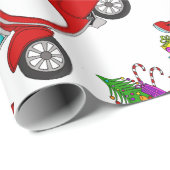 Hand getrokken retro kerstscooter Inpakpapier (Rol Hoek)