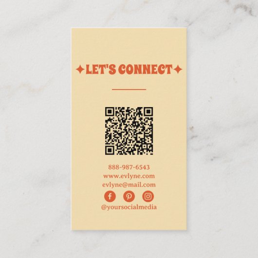 Hand getrokken Retro Kleurrijke QR Code Boho 70s B Visitekaartje (Achterkant)