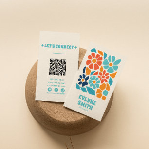 Hand getrokken Retro Kleurrijke QR Code Boho Flora Visitekaartje