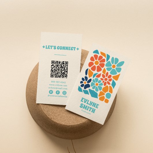 Hand getrokken Retro Kleurrijke QR Code Boho Flora Visitekaartje