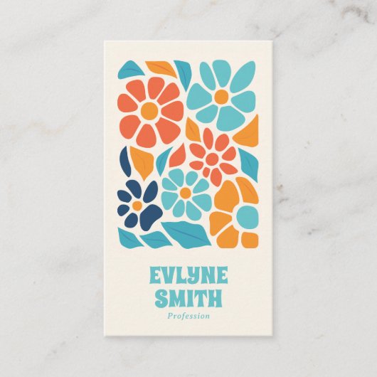 Hand getrokken Retro Kleurrijke QR Code Boho Flora Visitekaartje (Voorkant)