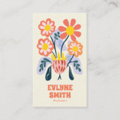 Hand getrokken Retro Kleurrijke QR Code Floral Uni Visitekaartje (Voorkant)