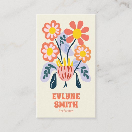 Hand getrokken Retro Kleurrijke QR Code Floral Uni Visitekaartje (Voorkant)