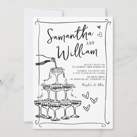 Hand getrokken retro krabbel foto bruiloft kaart (Voorkant)