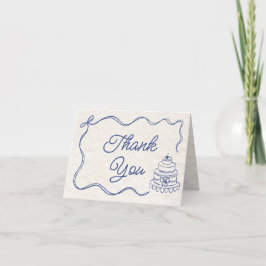 Hand Getrokken Retro Lint Boog Cake Navy Blue Bedankkaart