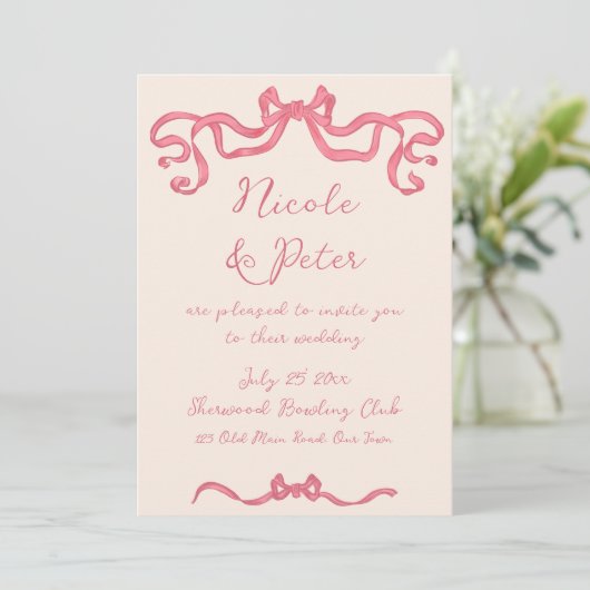 Hand getrokken  retro lint krabbel bruiloft kaart (Staand voorkant)