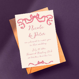 Hand getrokken  retro lint krabbel bruiloft kaart