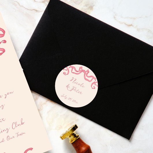 Hand getrokken  retro lint krabbel bruiloft ronde sticker