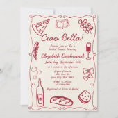 Hand getrokken Retro Rood Italiaans Casual Bruids  Kaart (Voorkant)