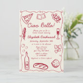 Hand getrokken Retro Rood Italiaans Casual Bruids  Kaart (Staand voorkant)