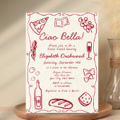 Hand getrokken Retro Rood Italiaans Casual Bruids  Kaart