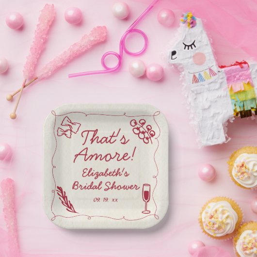 Hand getrokken Retro Rood Italiaans Casual Bruids  Papieren Bordje (Feest)