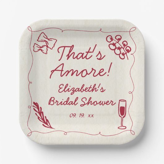 Hand getrokken Retro Rood Italiaans Casual Bruids  Papieren Bordje (Voorkant)