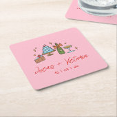 Hand getrokken Retro Roze Hedendaagse Kunst Bruilo Kartonnen Onderzetters (Schuin)
