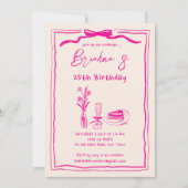 Hand getrokken retro roze lint volwassenen verjaar kaart (Voorkant)