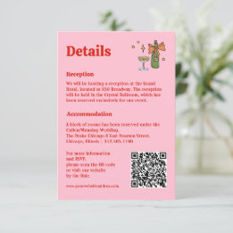 Hand getrokken retro roze QR-code bruiloft informa Informatiekaartje