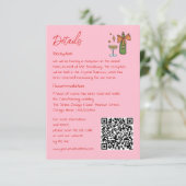 Hand getrokken retro roze QR code bruiloft informa Informatiekaartje (Staand voorkant)