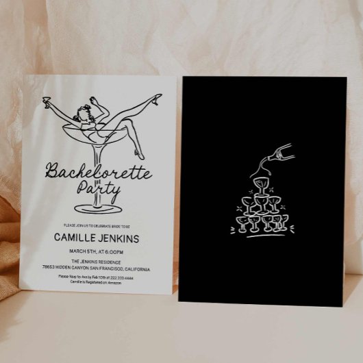 Hand getrokken retro vrijgezellenfeest uitnodiging
