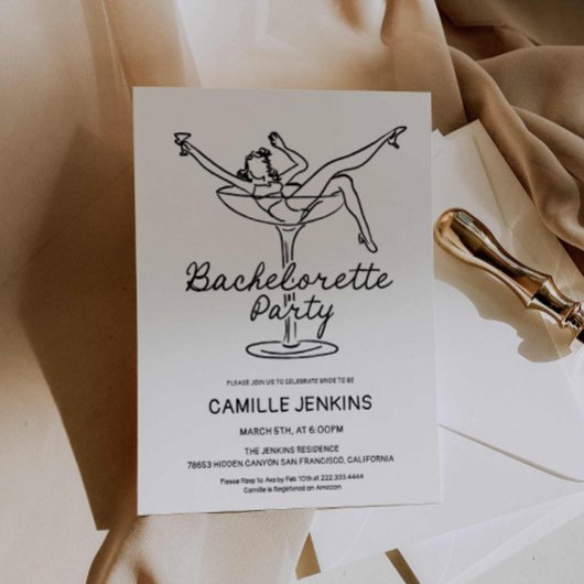 Hand getrokken retro vrijgezellenfeest uitnodiging