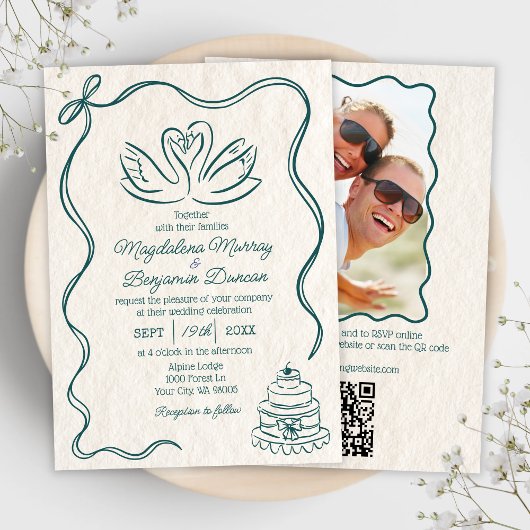 Hand Getrokken Retro Zwanen Foto Alles In Een Huwe Kaart