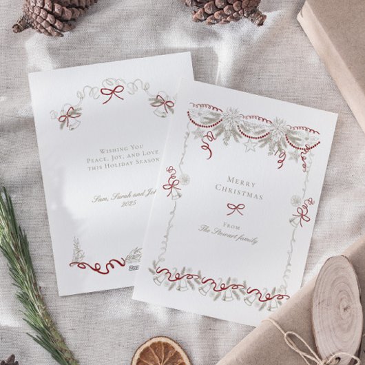 Hand Getrokken Ribbon Krans Kerstmis Feestdagenkaart