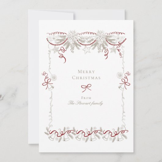 Hand Getrokken Ribbon Krans Kerstmis Feestdagenkaart (Voorkant)