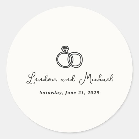 Hand getrokken ringen Doodle moderne bruiloft Ronde Sticker (Voorkant)