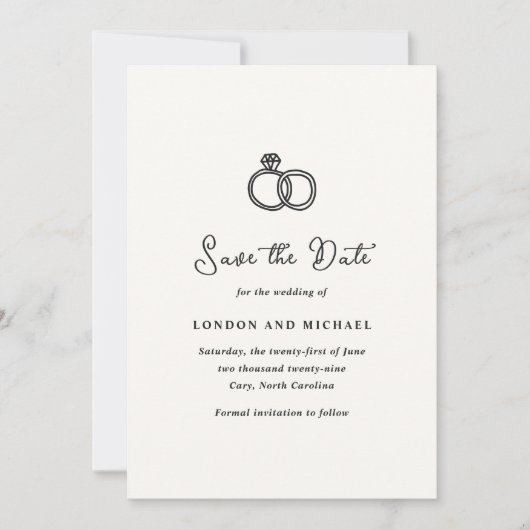 Hand getrokken ringen Doodle moderne bruiloft Save The Date (Voorkant)