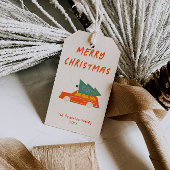 Hand Getrokken Rode Autoboom Kerst Funky Cadeaulabel