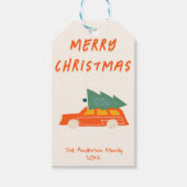  Hand Getrokken Rode Autoboom Kerst Funky Cadeaulabel (Voorkant)