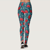 Hand getrokken rode bloemen op blauwe achtergrond leggings (Achterkant)