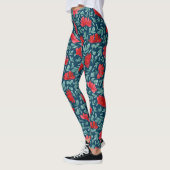 Hand getrokken rode bloemen op blauwe achtergrond leggings (Links)