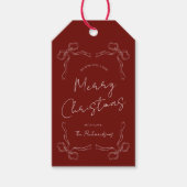 Hand getrokken rode boog grillig uniek kerstcadeau cadeaulabel (Voorkant)