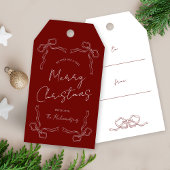 Hand getrokken rode boog grillig uniek kerstcadeau cadeaulabel