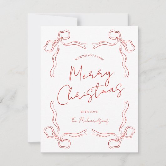 Hand getrokken rode boog grillige unieke kerst feestdagenkaart (Voorkant)