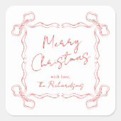 Hand getrokken rode boog grillige unieke kerst vierkante sticker (Voorkant)