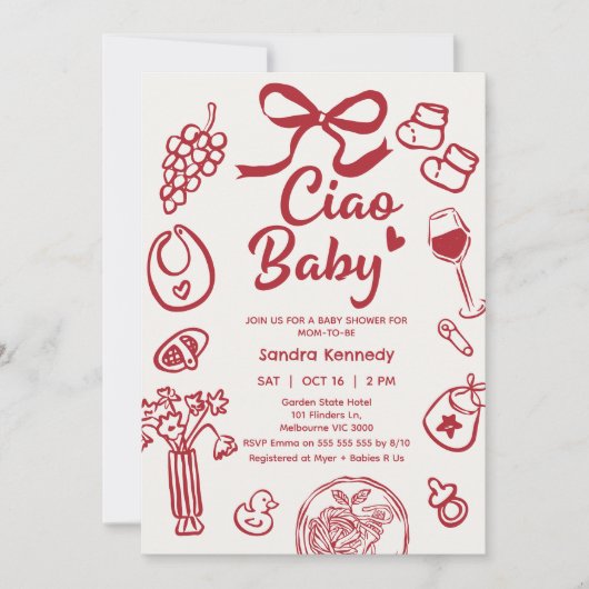 Hand getrokken rode boog items Ciao Baby Baby show Kaart (Voorkant)