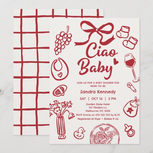 Hand getrokken rode boog items Ciao Baby Baby show Kaart (Voorkant / Achterkant)